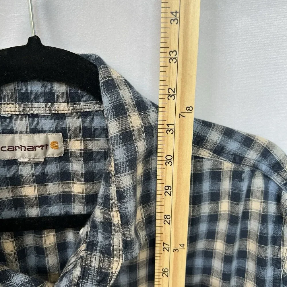 Carhartt Relaxed Fit L Heavy Cotton Long Sleeve Button Up Shirt Blue Plaid‎ Work